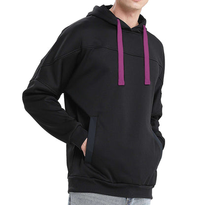 Drawstring Hoodie Jumper Fleece Sweatshirts Plain Black with Contrast drawstring - Big Bee