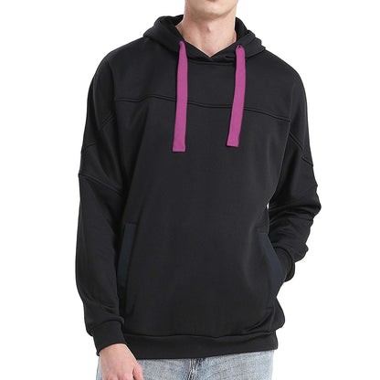 Drawstring Hoodie Jumper Fleece Sweatshirts Plain Black with Contrast drawstring - Big Bee